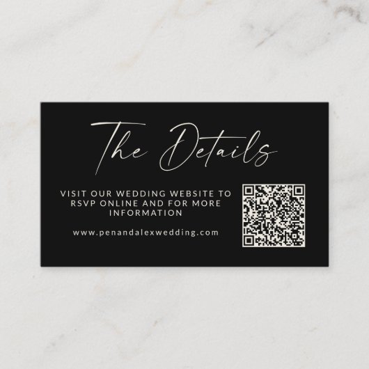 Carte D'accompagnement Mariage photo en noir simple Détails du code QR (Devant)