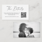 Carte D'accompagnement Mariage photo noir blanc simple Code QR (Devant / Derrière)
