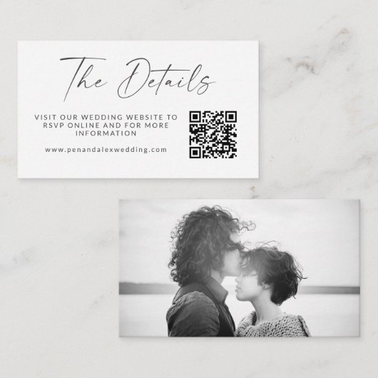 Carte D'accompagnement Mariage photo noir blanc simple Code QR (Devant / Derrière)