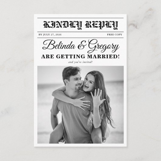 Carte D'accompagnement Mariage photo noir et blanc du journal mariage (Devant)