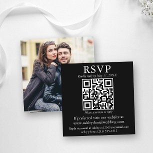 Carte D'accompagnement Mariage photo QR simple moderne noir RSVP
