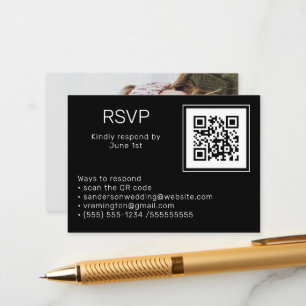 Carte D'accompagnement Mariage Photo RSVP Online QR Code noir 