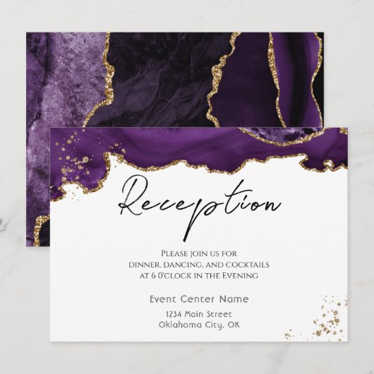 Carte D'accompagnement Mariage pierre d'agate pailletée or pourpre (Devant / Derrière)