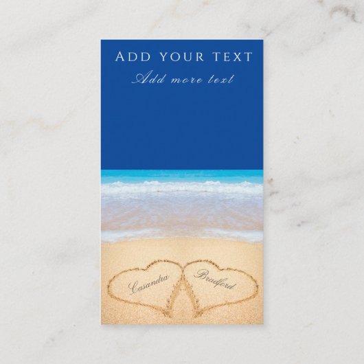 Carte D'accompagnement Mariage plage 2 Coeurs sable bleu foncé (Dos)