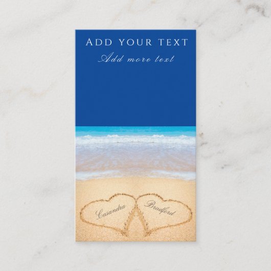 Carte D'accompagnement Mariage plage 2 Coeurs sable bleu foncé (Devant)