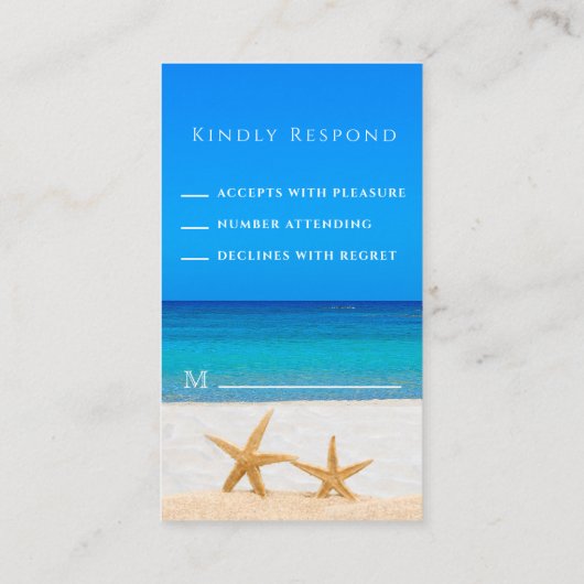 Carte D'accompagnement Mariage plage 2 Starfish dans Sand Rsvp (Dos)
