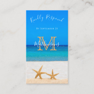Carte D'accompagnement Mariage plage 2 Starfish dans Sand Rsvp