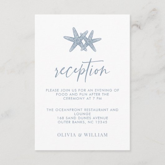 Carte D'accompagnement Mariage plage Starfish Dusty Blue Réception (Devant)