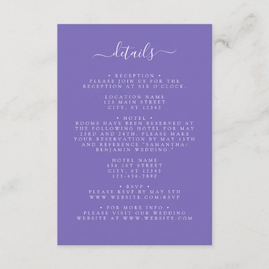 Carte D'accompagnement Mariage pourpre (Devant)