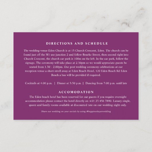 Carte D'accompagnement Mariage pourpre fleur d'arbre Les détails plat (Dos)