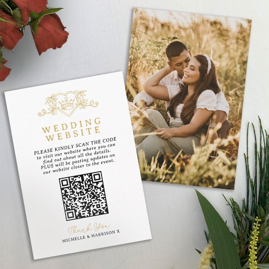 Carte D'accompagnement Mariage QR code site web amour couronne monographi