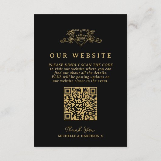 Carte D'accompagnement Mariage QR code site web amour couronne monographi (Dos)