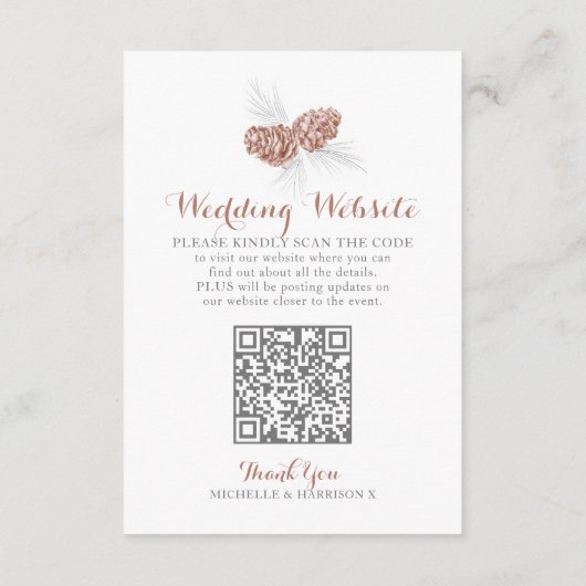 Carte D'accompagnement Mariage QR code site web cône de pin brun (Dos)