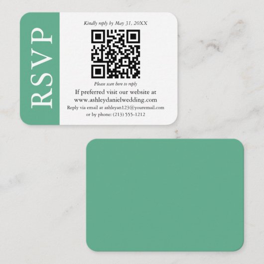 Carte D'accompagnement Mariage QR moderne RSVP Mint vert et blanc (Devant / Derrière)