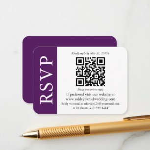 Carte D'accompagnement Mariage QR moderne RSVP violet et blanc