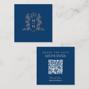 Carte D'accompagnement Mariage QR partage coeur amour couronne bleu monog