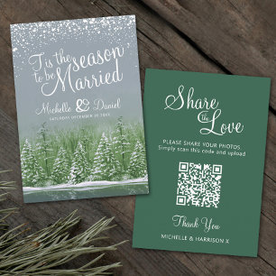 Carte D'accompagnement Mariage QR partager l'amour mariage hiver gris ver