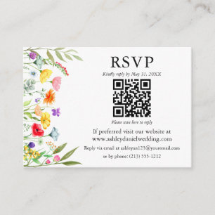 Carte D'accompagnement Mariage QR RSVP Fleur sauvage aquarelle