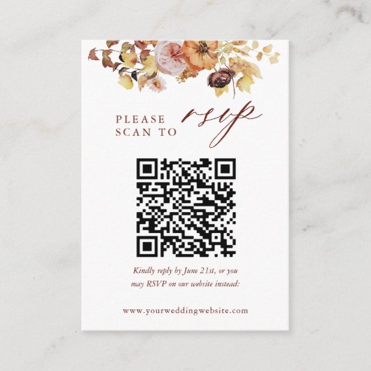 Carte D'accompagnement Mariage QR Rustic Fall Photo RSVP (Devant)
