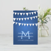 Carte D'accompagnement Mariage Réception Amour Bunting Monogramme Bleu (Debout devant)
