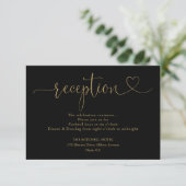 Carte D'accompagnement Mariage Réception Black And Gold Heart Script (Debout devant)