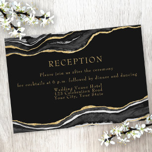 Carte D'accompagnement Mariage Réception Black Marble Agate Paillettes Do