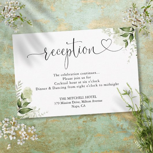 Carte D'accompagnement Mariage Réception Écriture Florale de Verdure