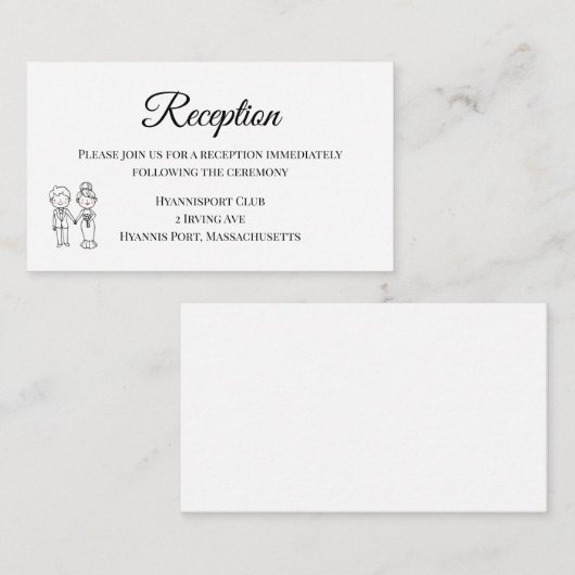 Carte D'accompagnement Mariage Réception Mariée Beau Marié Noir et Blanc (Devant / Derrière)