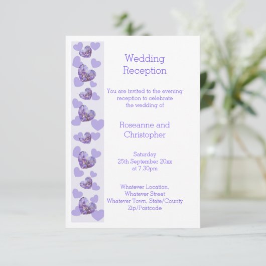 Carte D'accompagnement Mariage Réception Purple Wisteria Heart Design (Debout devant)