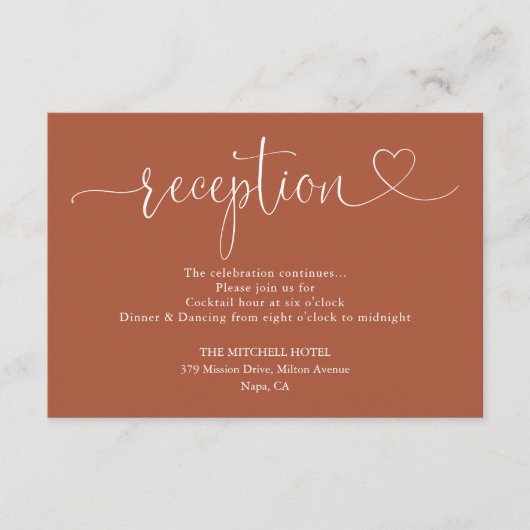 Carte D'accompagnement Mariage Réception Terracotta Heart Script (Devant)