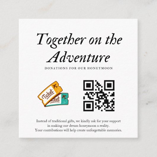 Carte D'accompagnement Mariage Registre Honeymoon Fund Qr Code Cadeau (Devant)