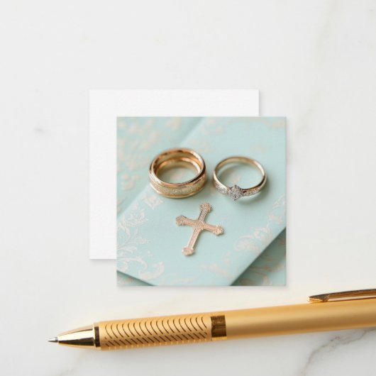 Carte D'accompagnement Mariage religieux vert Mint (Devant/Arrière en situation)