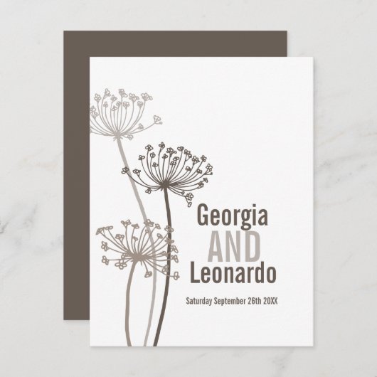 Carte D'accompagnement Mariage repas préférence cervil fleuron brun (Devant / Derrière)