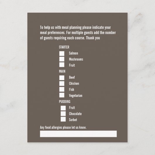 Carte D'accompagnement Mariage repas préférence cervil fleuron brun (Dos)
