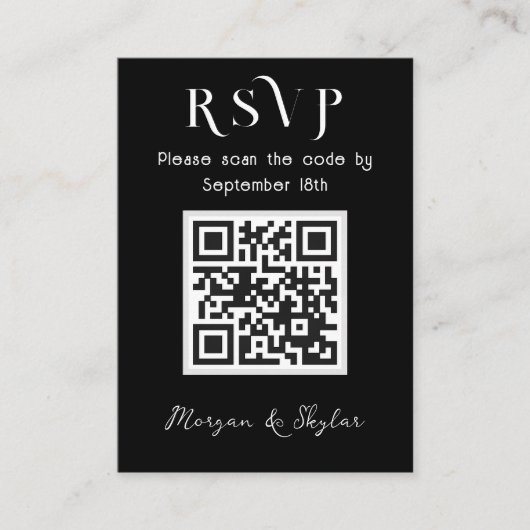 Carte D'accompagnement Mariage Répondre QR code noir n blanc (Devant)