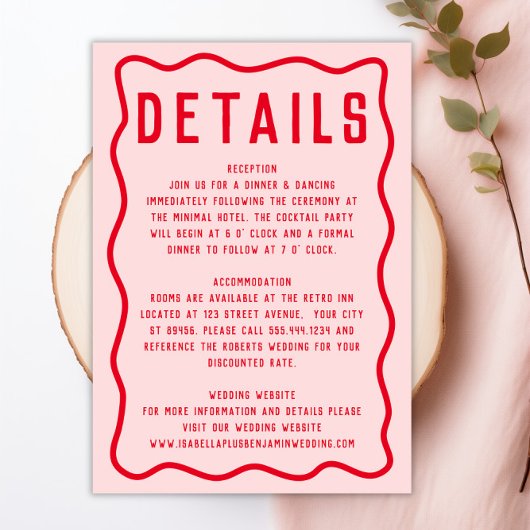 Carte D'accompagnement Mariage rétro brillant rouge rose brillant