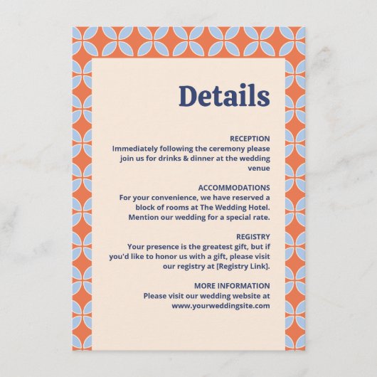 Carte D'accompagnement Mariage Rétro Milieu de Siècle (Devant)