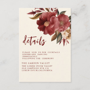 Carte D'accompagnement Mariage romantique en rouge Bourgogne cuivre