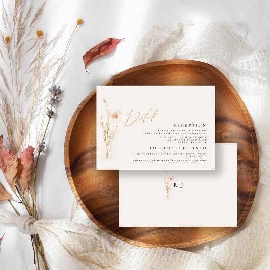 Carte D'accompagnement Mariage Romantique Gold & Blush Pressé Fleurs