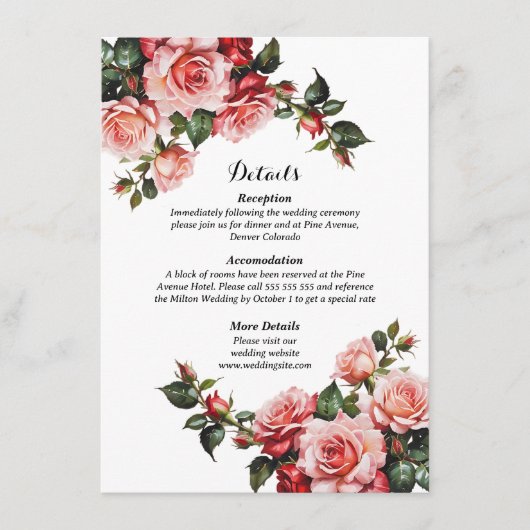 Carte D'accompagnement Mariage rose et rouge foncé moody (Devant)