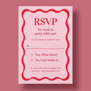 Carte D'accompagnement Mariage rose et rouge rétro Vague RSVP