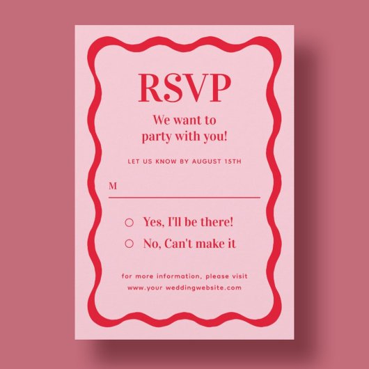 Carte D'accompagnement Mariage rose et rouge rétro Vague RSVP