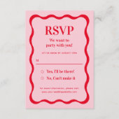 Carte D'accompagnement Mariage rose et rouge rétro Vague RSVP (Devant)