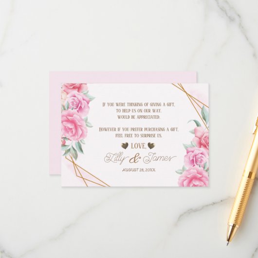Carte D'accompagnement Mariage rose floral (Devant/Arrière en situation)