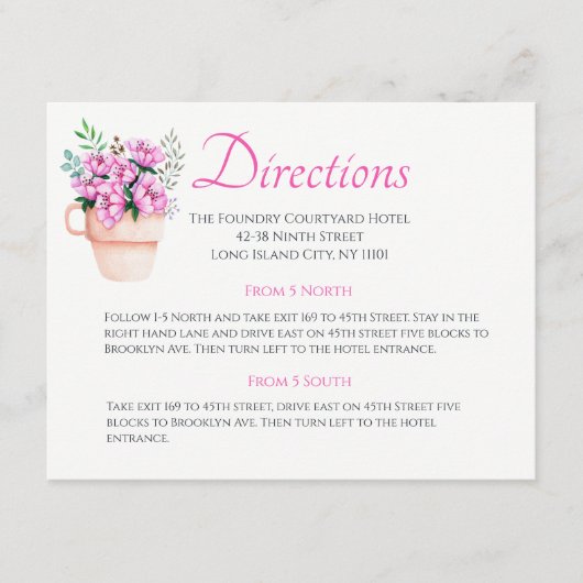 Carte D'accompagnement Mariage rose Floral Directions Aquarelle Fleur (Devant)