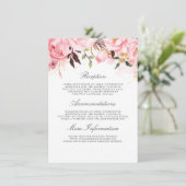 Carte D'accompagnement Mariage rose Floral Information Invité (Debout devant)