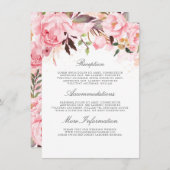 Carte D'accompagnement Mariage rose Floral Information Invité (Devant / Derrière)