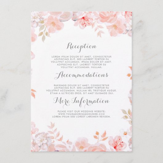 Carte D'accompagnement Mariage rose Floral Information Invité (Devant)