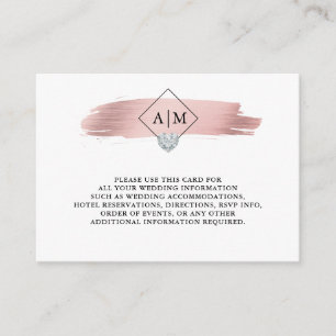 Carte D'accompagnement Mariage Rose Gold Foil Coeur Monogrammes DÉTAILS