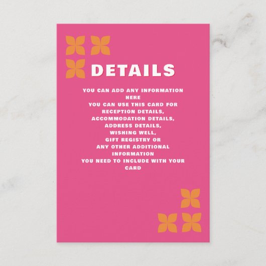 Carte D'accompagnement Mariage Rose Orange Groovy Rétro 70s (Devant)